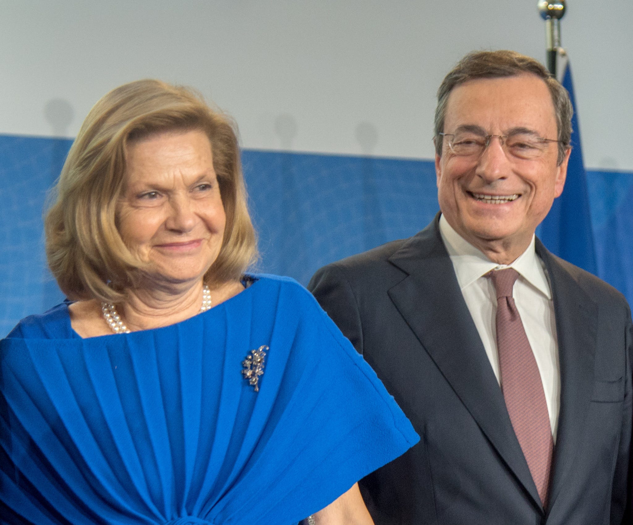 frankfurt am main, germany   october 28 mario draghi, outgoing president of the european central bank ecb and his wife serena draghi during a farewell ceremony for mario draghi at the headquarters of the european central bank on october 28, 2019 in frankfurt am main, germany photo by bernd kammerer   pool  getty images
