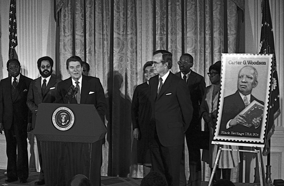 Carter G Woodson stamp Ronald Reagan Black History Month