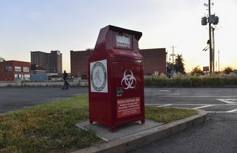 huntington, wv   october 3 a needle disposal box at the cabell huntington health department, sits in the front parking lot on october 3, 2019 in huntington, wv huntington, west virginia is experiencing a surge in hiv cases related to intravenous drug use following a recent opioid crisis in the state photo by ricky cariotithe washington post via getty images