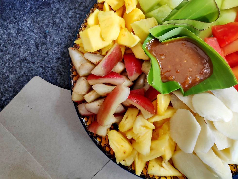 lotis buah or rujak fruit with hot chili paste indonesian traditional traditional mix fruit salad with peanut sauce
