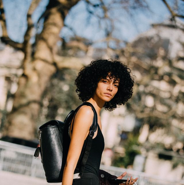 paris, france february 27 model brooke makenzi wears a black leather backpack after the unravel project show at grand palais during paris fashion week fallwinter 2019 on february 27, 2019 in paris, france photo by melodie jenggetty images