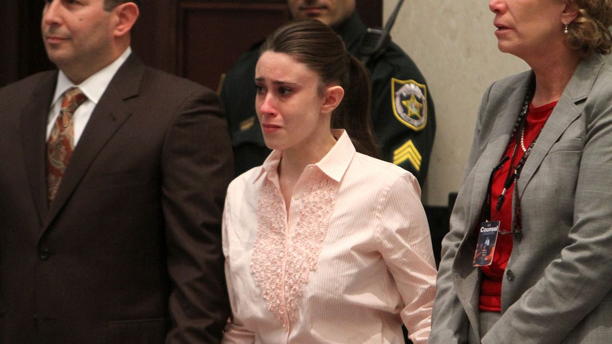 Casey Anthony reacts to being found not guilty on murder charges at the Orange County Courthouse on July 5, 2011, in Orlando, Florida