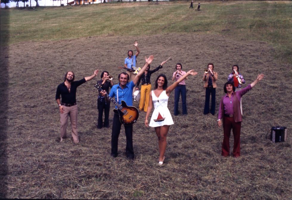 raoul casadei and his orchestra,sing and play in a meadow italy, 1973 photo by egizio fabbricimondadori portfolio via getty images