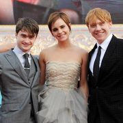 london, england   july 07  embargoed for publication in uk tabloid newspapers until 48 hours after create date and time mandatory credit photo by dave m benettgetty images required  l to r actors daniel radcliffe, emma watson and rupert grint attend the world premiere of harry potter and the deathly hallows part 2 in trafalgar square on july 7, 2011 in london, england  photo by dave m benettgetty images