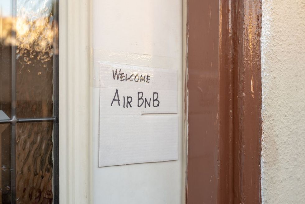 close up of hand drawn sign on door of a home reading welcome airbnb, indicating the home is made available for short term rental through the airbnb website, los angeles, california, october 26, 2019 photo by smith collectiongadogetty images