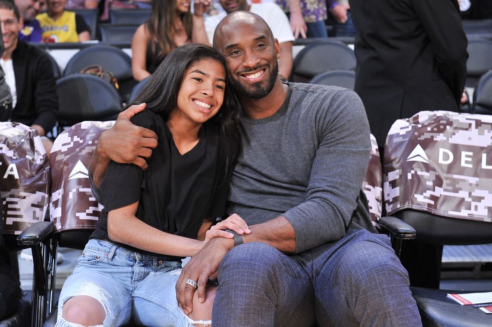 Kobe Bryant and his daughter Gianna Bryant attend a basketball game between the Los Angeles Lakers and the Atlanta Hawks at Staples Center on November 17, 2019 in Los Angeles, California.