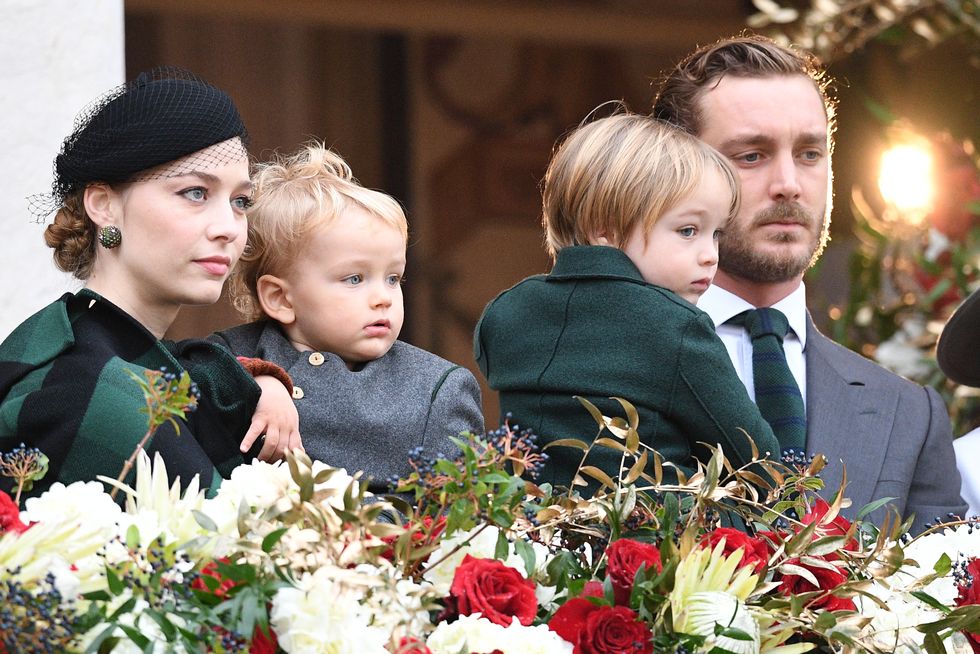 monte carlo, monaco   november 19  pierre casiraghi r, his wife beatrice l, their sons francesco and stefano attend the celebrations marking monacos national day at the monaco palace in monaco, 19 november 2019  photo by sc pool   corbiscorbis via getty images