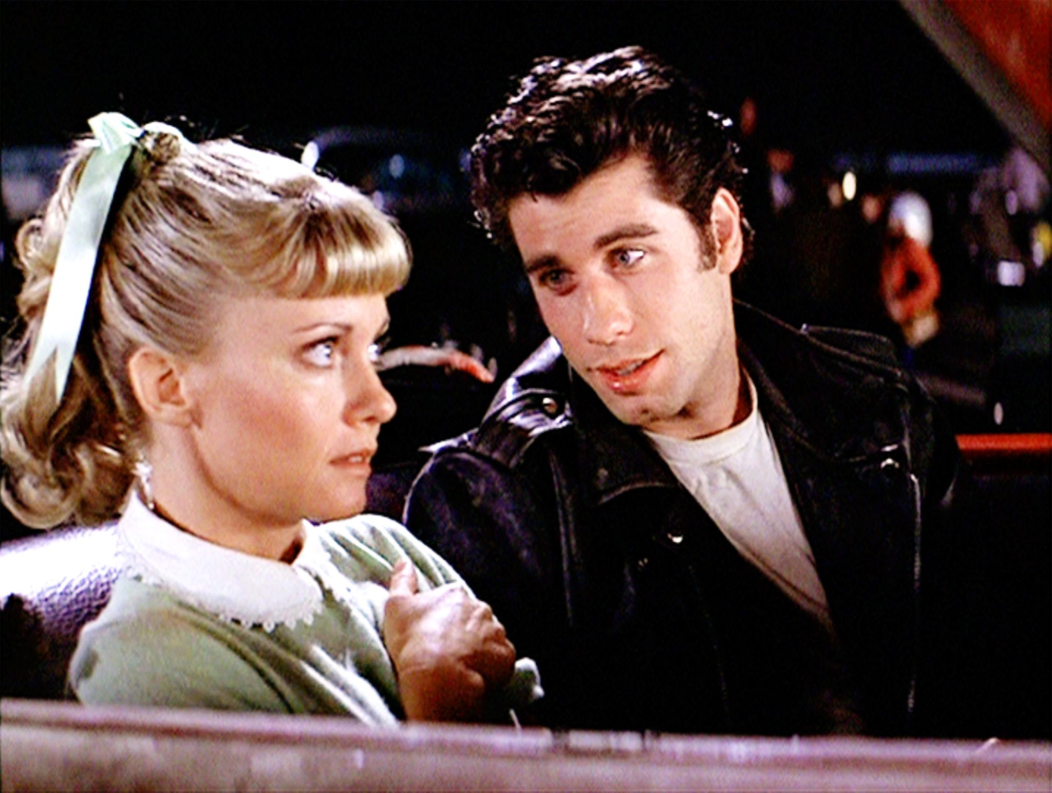 los angeles   june 16 the movie grease, directed by randal kleiser seen here at the drive in from left olivia newton john as sandy and john travolta as danny zuko initial theatrical release of the film, june 16, 1978 screen capture paramount pictures photo by cbs via getty images