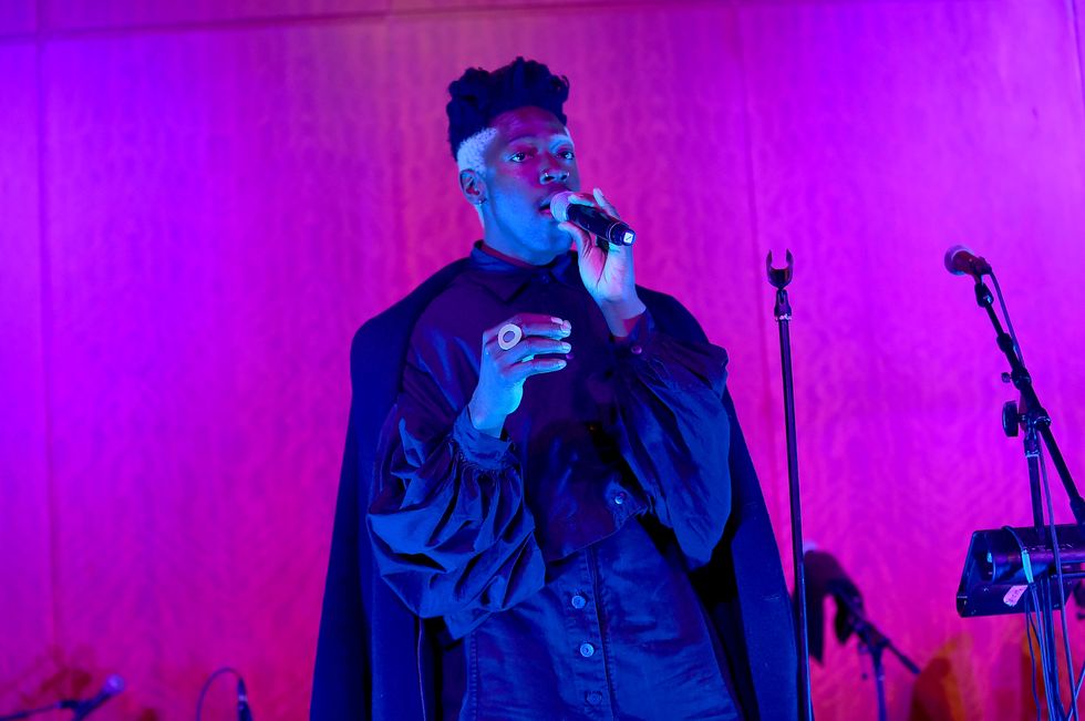 atlanta, georgia   november 22 moses sumney performs at spotify and motown celebrate ‘queen  slim’ at woodruff arts center on november 22, 2019 in atlanta, georgia photo by moses robinsongetty images for spotify