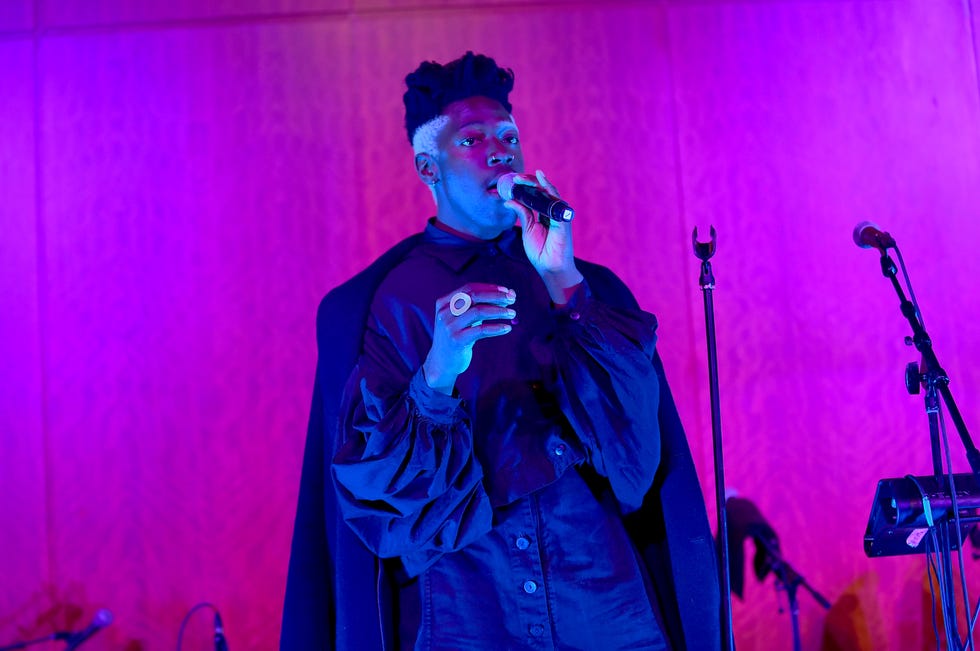 atlanta, georgia   november 22 moses sumney performs at spotify and motown celebrate ‘queen  slim’ at woodruff arts center on november 22, 2019 in atlanta, georgia photo by moses robinsongetty images for spotify