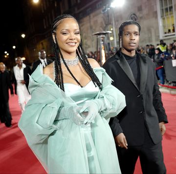 london, england december 02 asap rocky and rihanna l arrive at the fashion awards 2019 held at royal albert hall on december 02, 2019 in london, england photo by gareth cattermolebfcgetty images