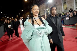 london, england december 02 asap rocky and rihanna l arrive at the fashion awards 2019 held at royal albert hall on december 02, 2019 in london, england photo by gareth cattermolebfcgetty images