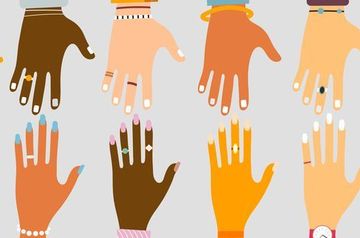 international unity and friendship concept with female and male hands of different races and nationalities reaching each others in flat style vector illustration