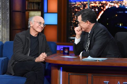 new york   january 8 the late show with stephen colbert and guest larry david during wednesdays january 8, 2020 show photo by scott kowalchykcbs via getty images