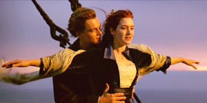 los angeles   december 19 the movie titanic, written and directed by james cameron seen here from left, leonardo dicaprio as jack and kate winslet as rose initial usa theatrical wide release december 19, 1997 screen capture paramount pictures photo by cbs via getty images