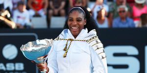 serena williams of the us poses with her trophy after winning against jessica pegula of the us during their womens singles final match during the auckland classic tennis tournament in auckland on january 12, 2020 photo by michael bradley  afp photo by michael bradleyafp via getty images