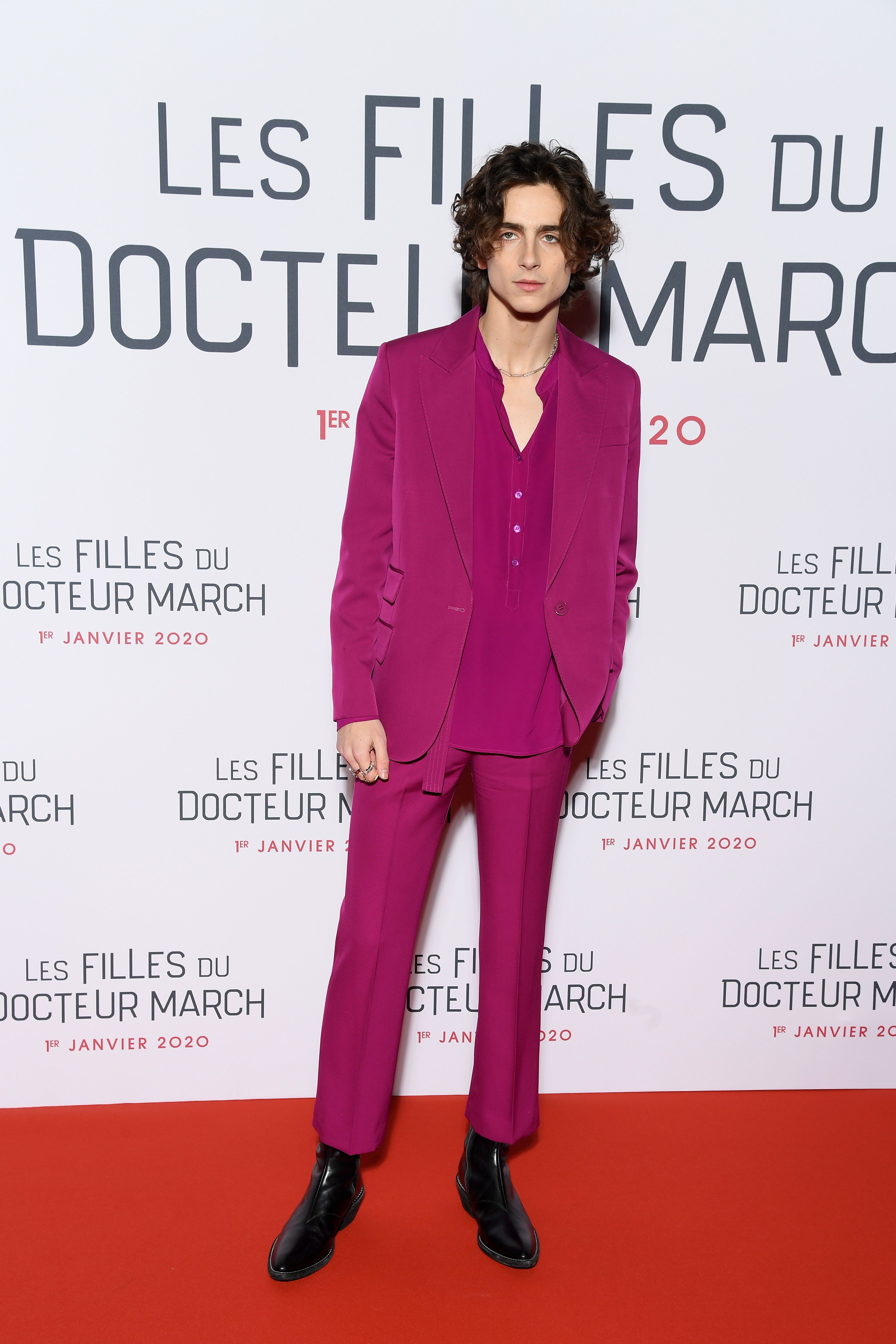 Timothée Chalamet Wears All-Pink Suit to 'Little Women' Premiere