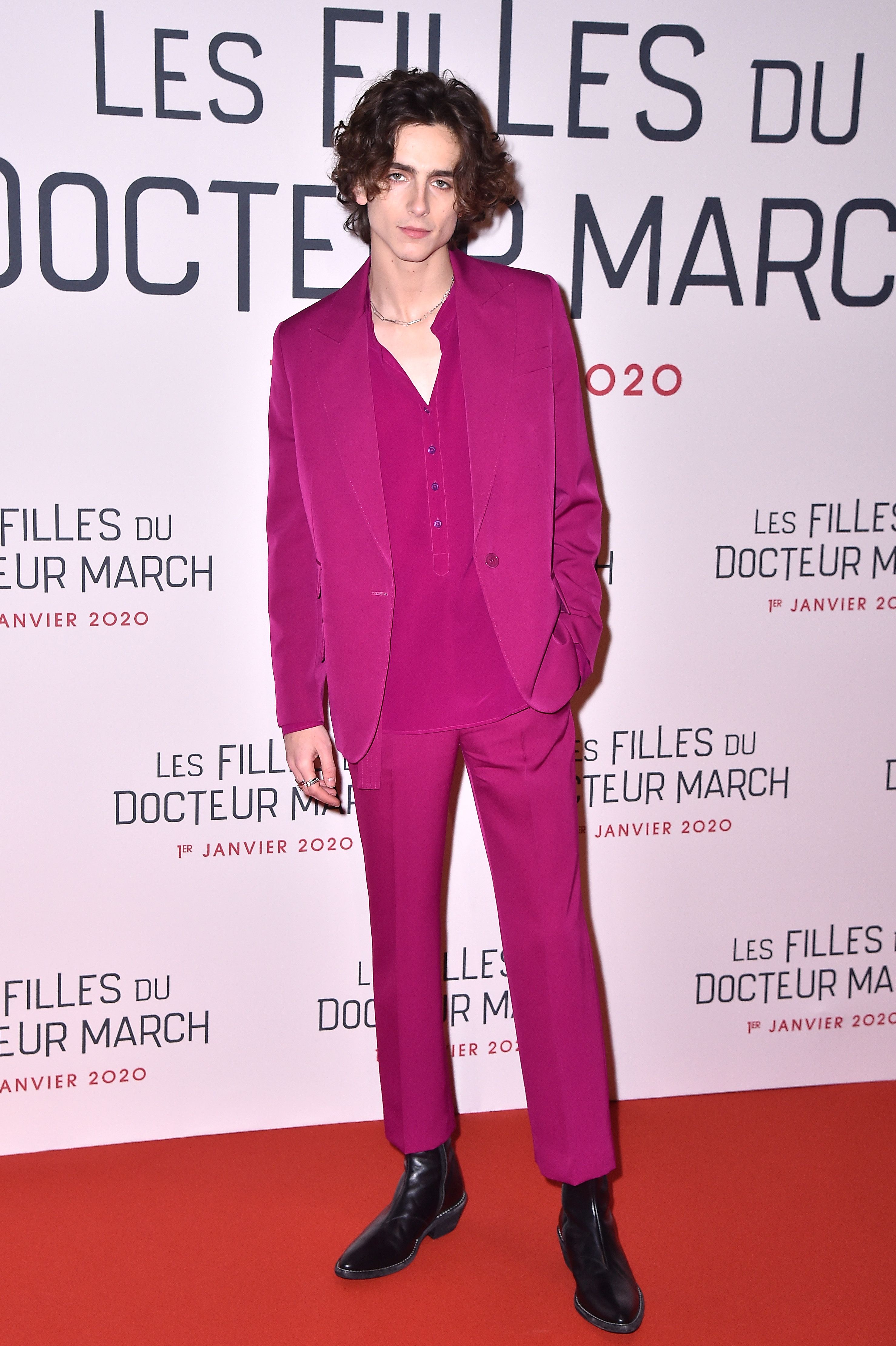 Timothée Chalamet Wore a Pink Suit to the Little Women Premiere
