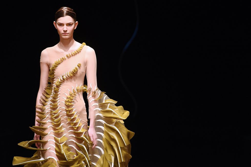 a model presents a creation by iris van herpen during the womens spring summer 20202021 haute couture collection fashion show in paris, on january 20, 2020 photo by christophe archambault  afp photo by christophe archambaultafp via getty images