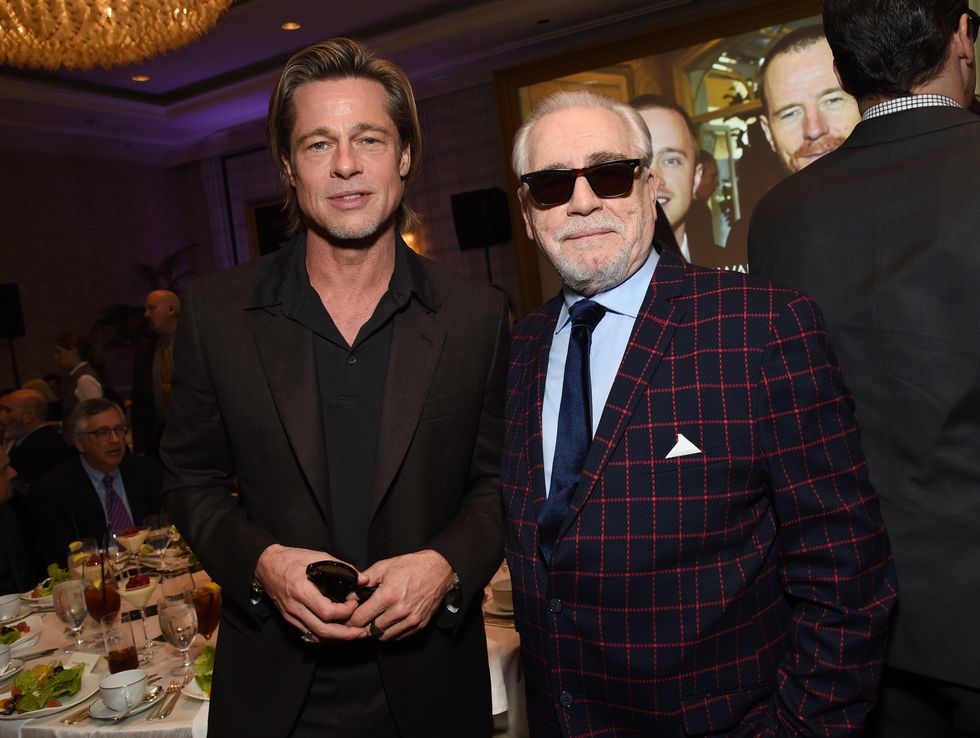 los angeles, california   january 03 brad pitt l and brian cox attend the 20th annual afi awards at four seasons hotel los angeles at beverly hills on january 03, 2020 in los angeles, california photo by michael kovacgetty images for afi