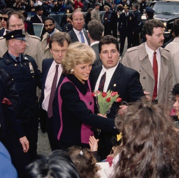 diana, princess of wales  1961   1997  visits the henry street settlement on the lower east side in new york city, february 1989 she is wearing a pink and black suit by catherine walker  photo by jayne fincherprincess diana archivegetty images