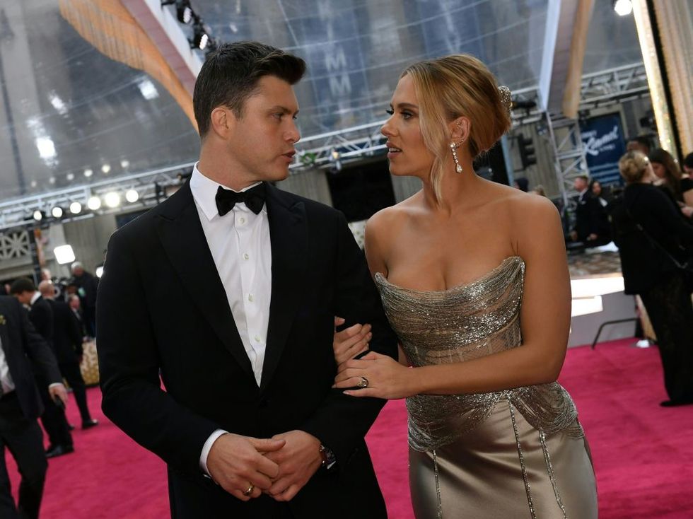 Scarlett Johansson and Colin jost at the oscars