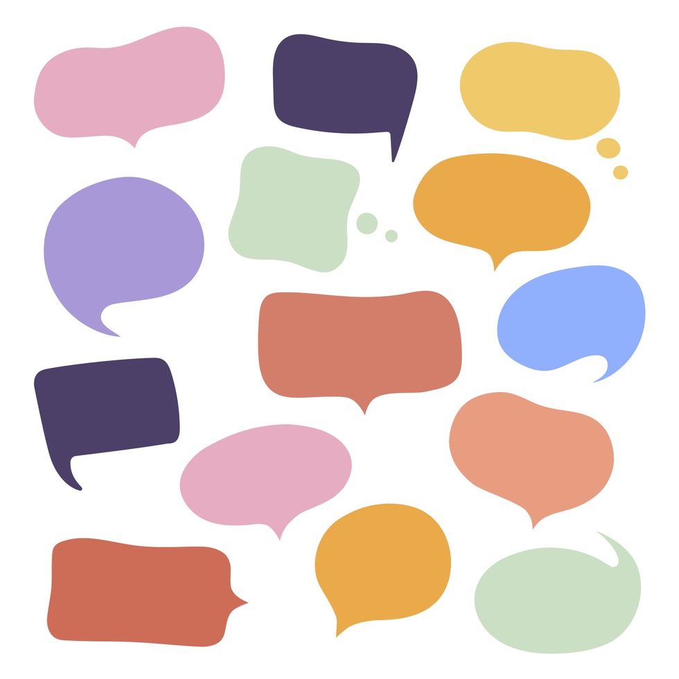 illustration of speech bubbles in a variety of colors