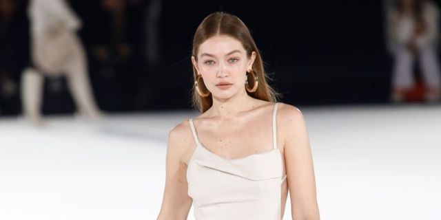 Gigi Hadid Cream Jacquemus Backless Dress Ramp Walk Paris 2020 on
