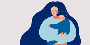 young mother holds her son with care and love happy mothers day concept with mom and small boy vector illustration