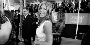 los angeles, california   january 19 editors note image has been converted to black and white jennifer aniston attends the 26th annual screen actors guild awards at the shrine auditorium on january 19, 2020 in los angeles, california photo by rich furygetty images