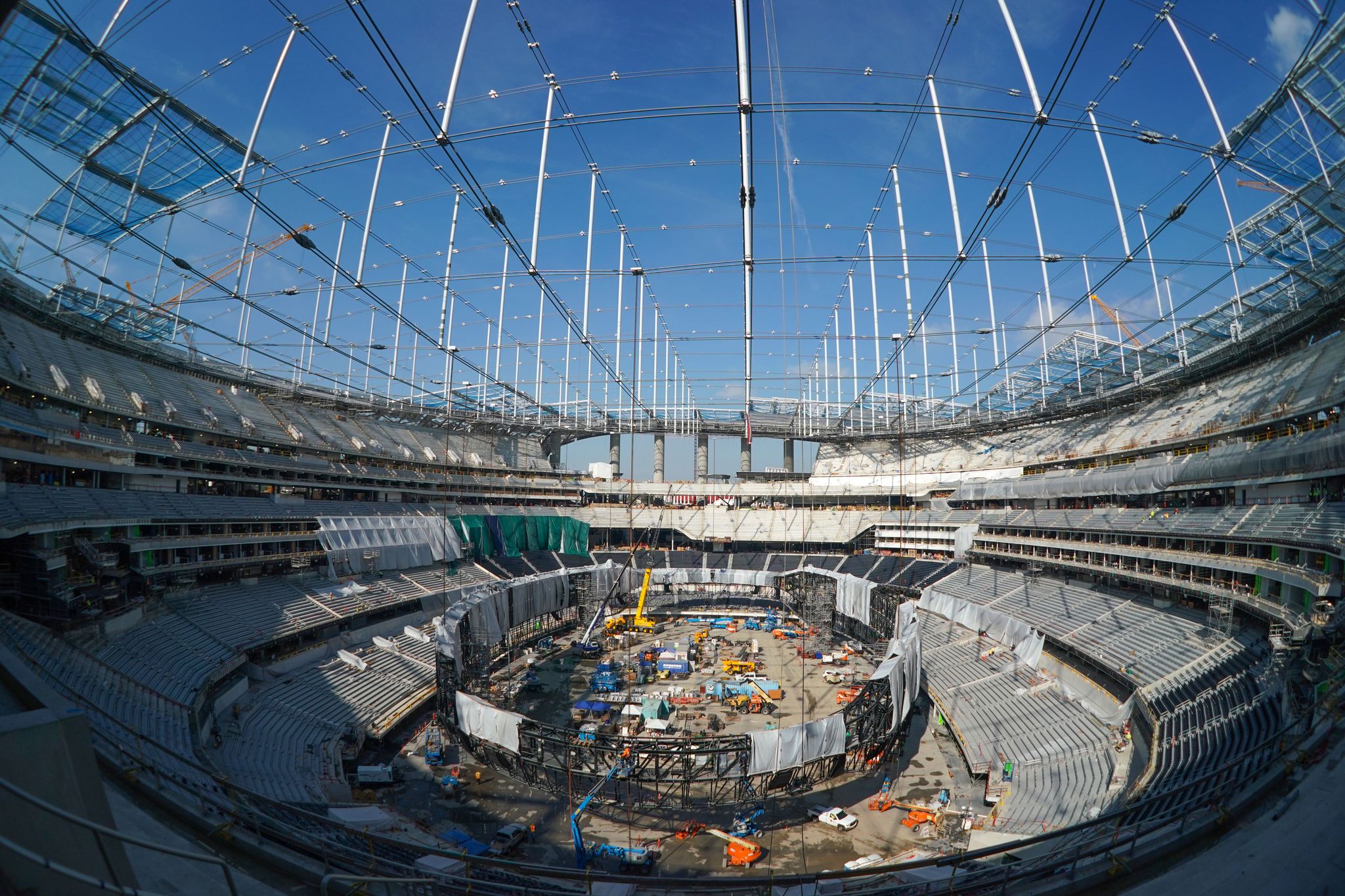inglewood, ca   january 22 the giant oculus 2 sided video board is being assembled inside on the floor of sofi stadium as roofing panels begin to cover the entire structure as it nears completion in inglewood on wednesday, jan 22, 2020 the stadium will open in the summer photo by scott varleymedianews grouptorrance daily breeze via getty images
