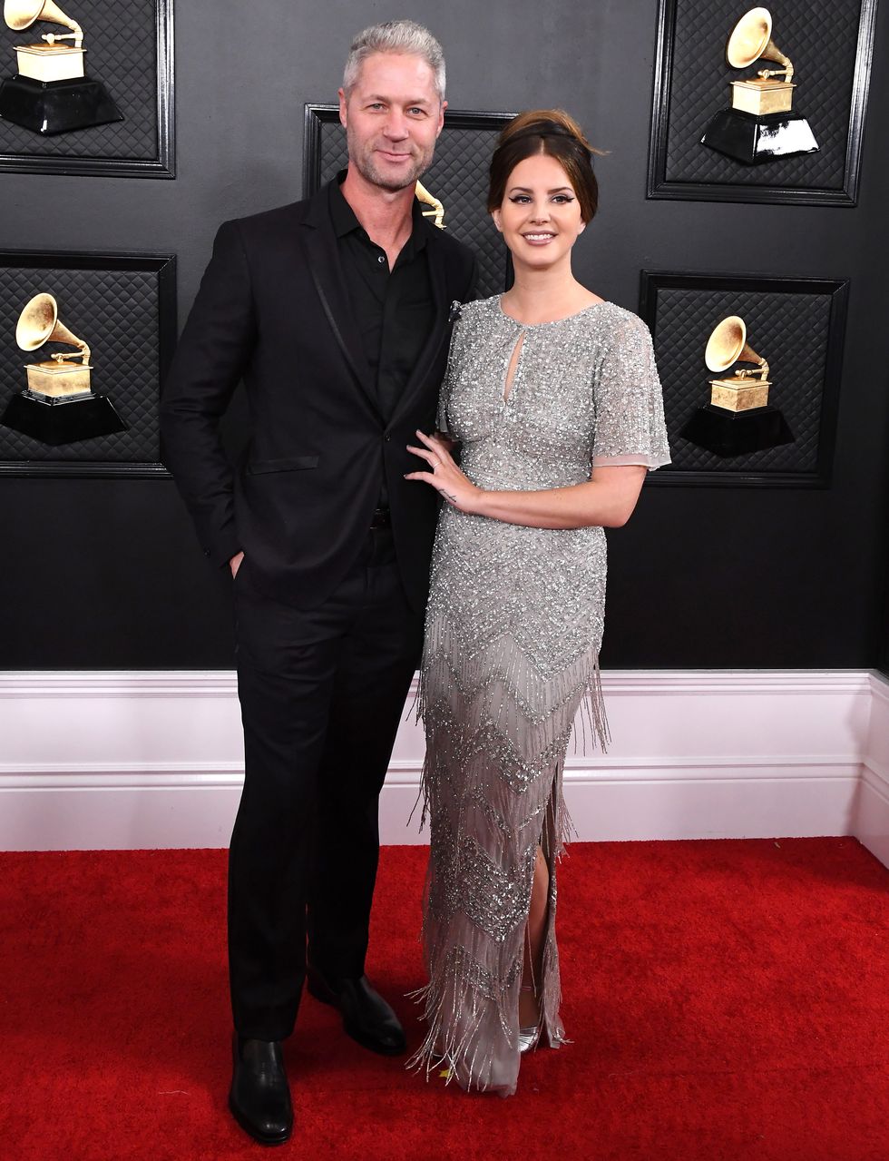 los angeles, california   january 26  lana del rey and sean larkin arrives at the 62nd annual grammy awards at staples center on january 26, 2020 in los angeles, california photo by steve granitzwireimage