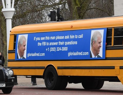 A close up photo of the advertisement, which includes photos of the Duke of York and a message reading, "If you see this man please ask him to call the FBI to answer their questions."