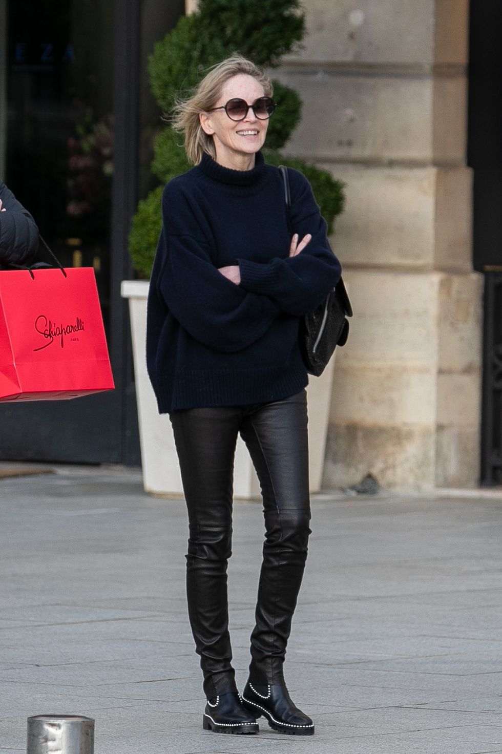 paris, france   january 29 actress sharon stone is seen on place vendome on january 29, 2020 in paris, france photo by marc piaseckigc images