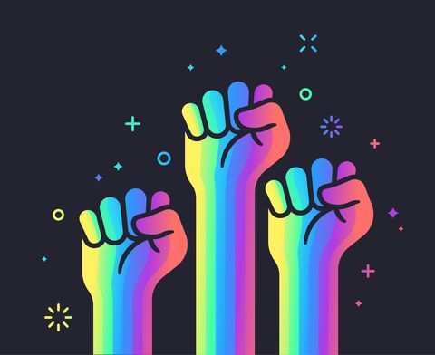 power fist lgbtq gay rights activism social justice and volunteering hands raised concept