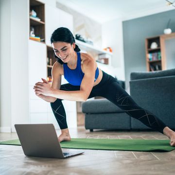 woman pilates computer