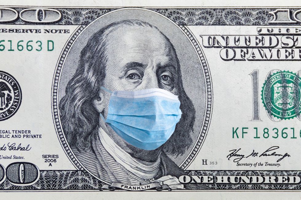 coronavirus wuhan us quarantine, 100 dollar banknote with medical mask the concept of epidemic and protection against coronavrius