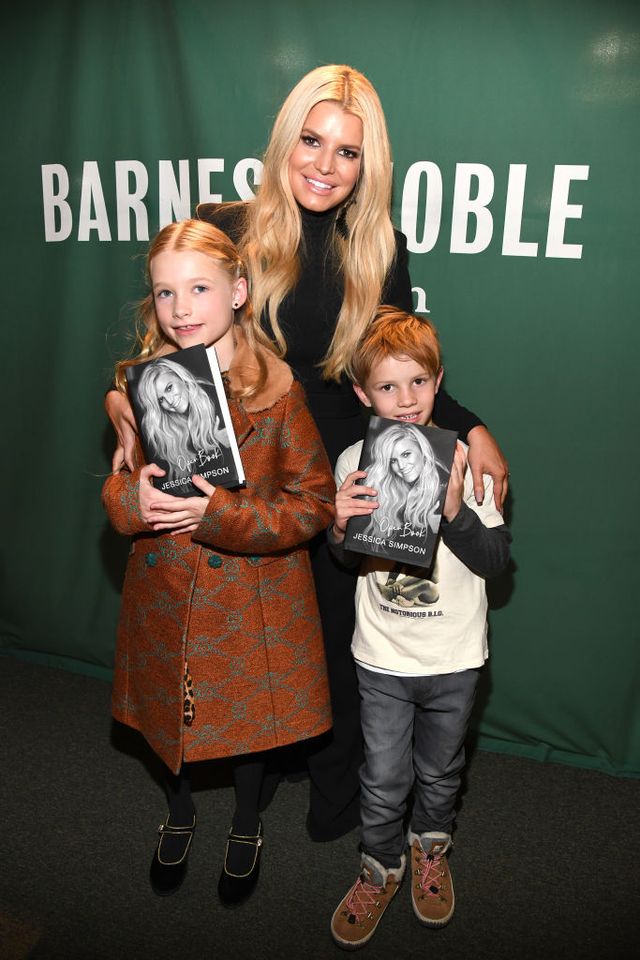 new york, new york february 04 jessica simpson poses with her children maxwell drew johnson and ace knute johnson at barnes noble union square on february 04, 2020 in new york city photo by kevin mazurgetty images