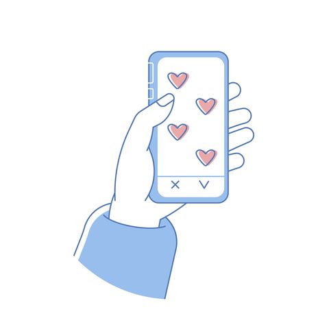 illustration of someone holding a phone for a dating app