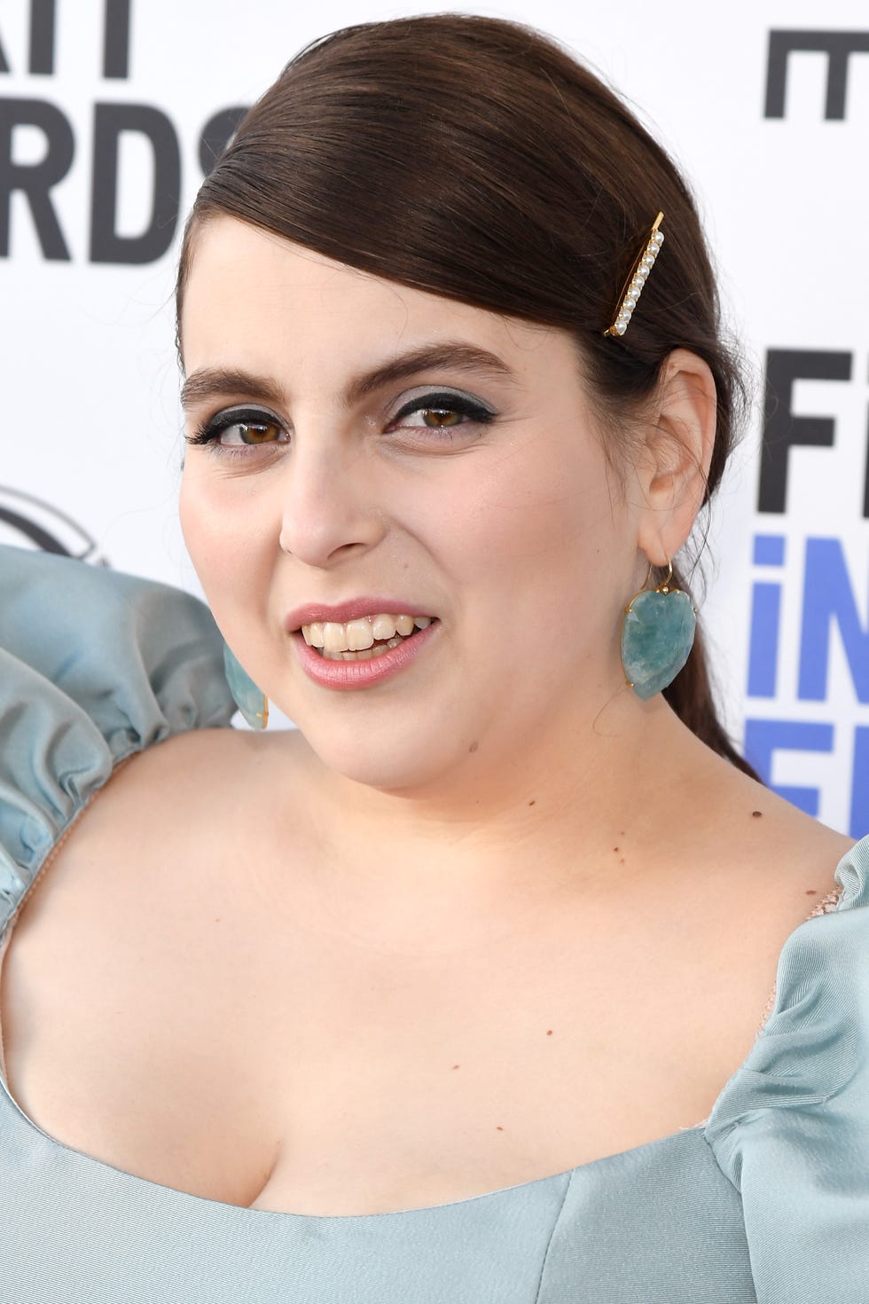 beanie feldstein blue dress