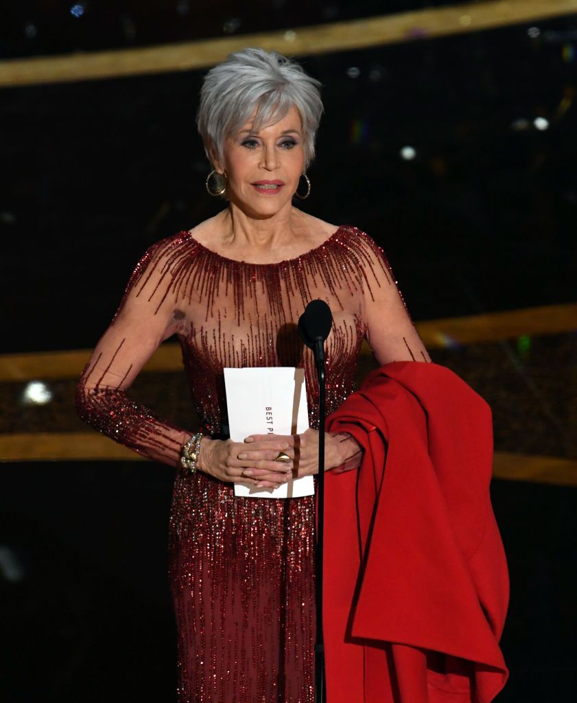 Jane Fonda red coat 