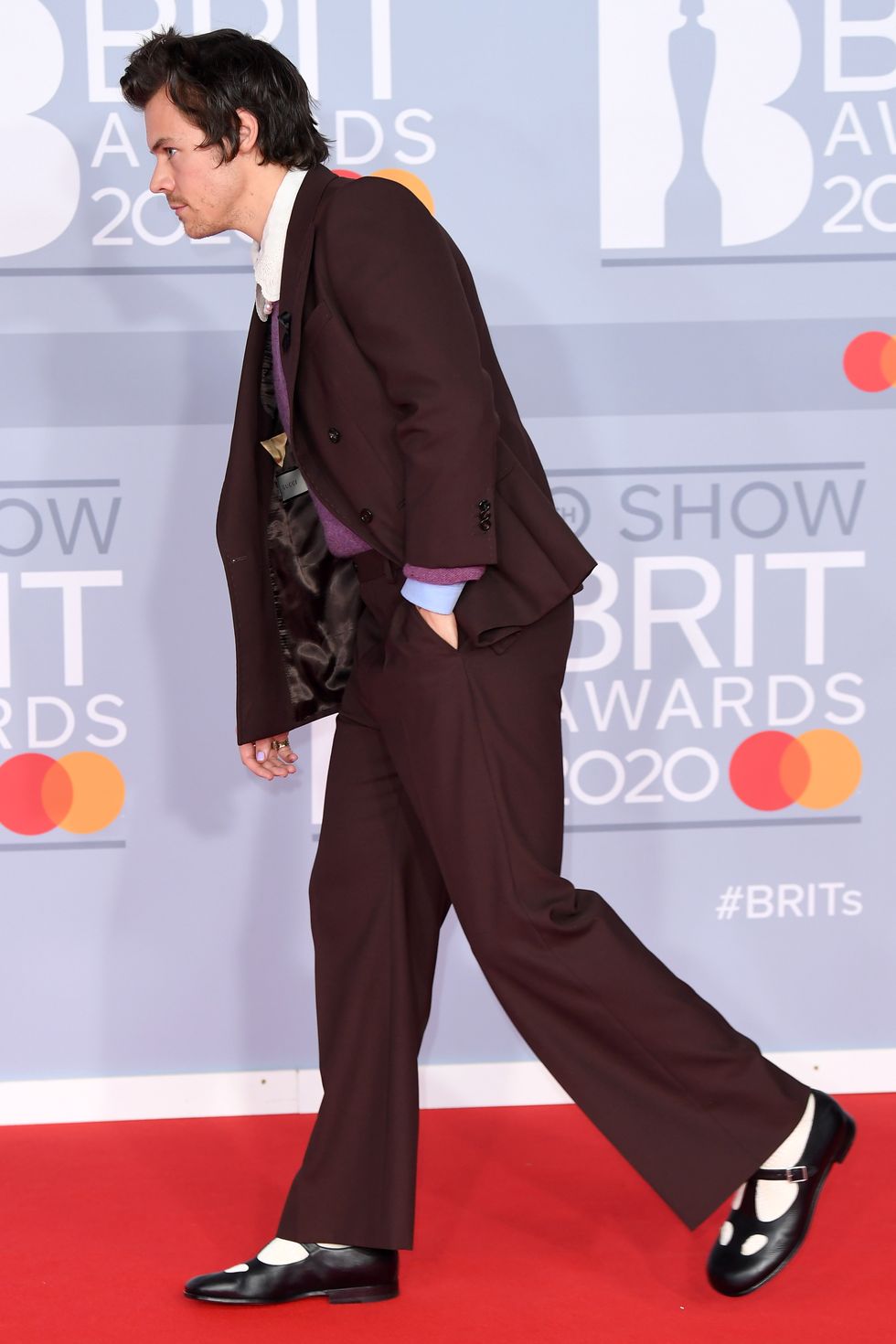 london, england   february 18 editorial use only harry styles attends the brit awards 2020 at the o2 arena on february 18, 2020 in london, england photo by karwai tangwireimage
