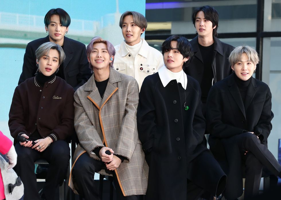 new york, new york   february 21  l r jimin, jungkook, rm, j hope, v, jin, and suga of the k pop boy band bts visit the "today" show at rockefeller plaza on february 21, 2020 in new york city photo by cindy ordwireimage