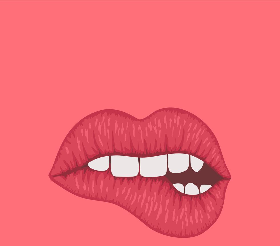 playful sexy lips with white teeth vector illustration on pink background