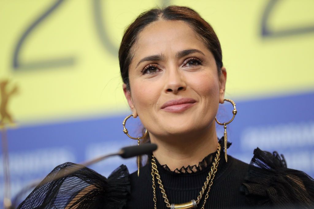 berlin, germany   february 26 salma hayek at the the roads not taken press conference during the 70th berlinale international film festival berlin at grand hyatt hotel on february 26, 2020 in berlin, germany photo by andreas rentzgetty images
