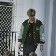 diana, princess of wales 1961 1997 wearing a philadelphia eagles jacket to drop off her son prince harry at wetherby school in london, january 1991 prince william left is leaving with her, accompanied by a friend photo by jayne fincherprincess diana archivegetty images