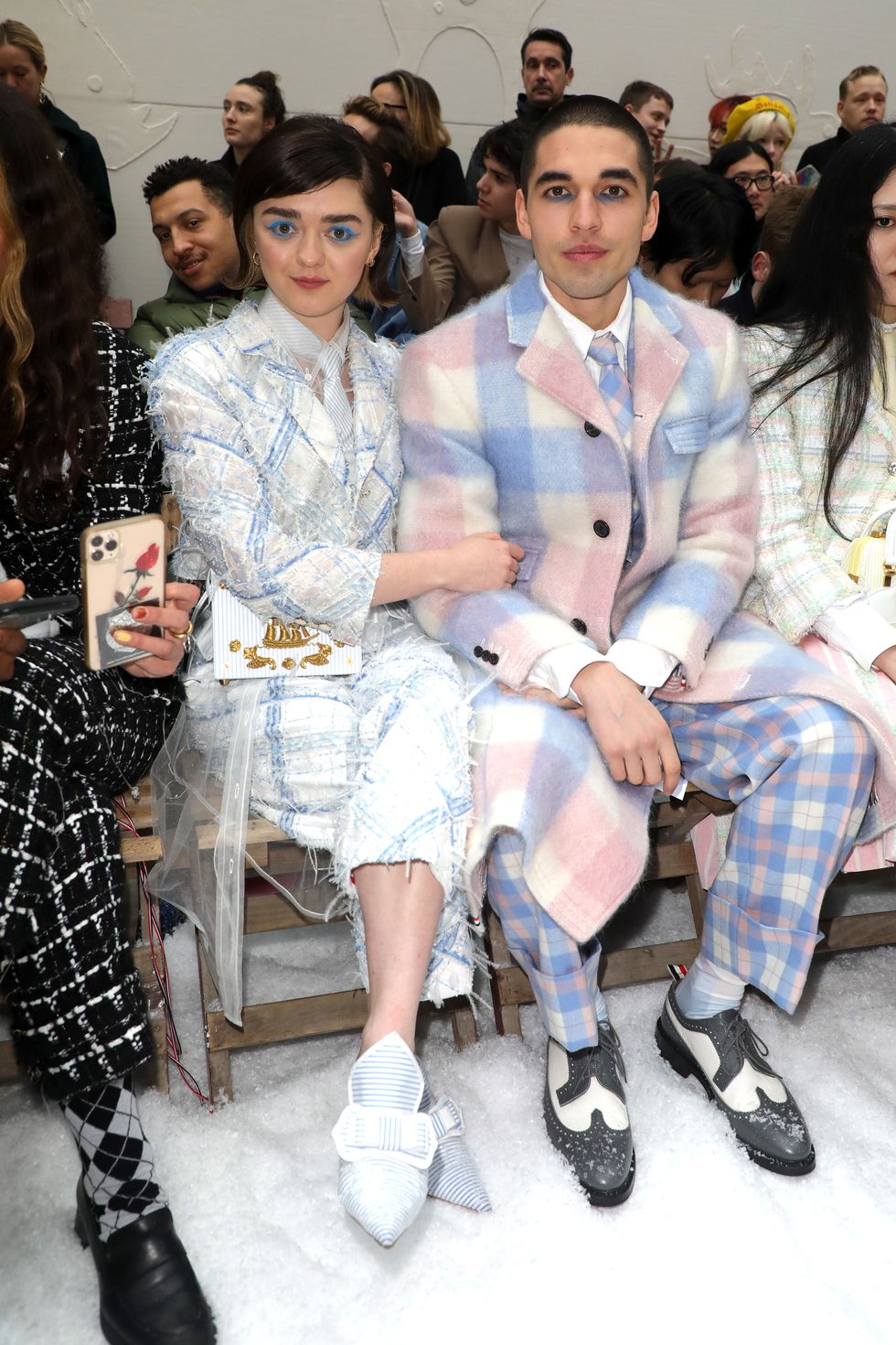 paris, france march 01 editorial use only actress maisie williams and her boyfriend reuben selby attend the thom browne show as part of the paris fashion week womenswear fallwinter 20202021 on march 01, 2020 in paris, france photo by pierre suugetty images