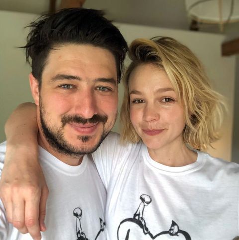 london, england   april 20 marcus mumford and carey mulligan, wearing a limited edition t shirt created in collaboration with charlie mackesy featuring his beloved characters, the boy and the mole alongside the poignant slogan, love wins, on april 20, 2020 in london, england the t shirt goes on sale for £15 and is available online at comicreliefcomlove wins, with every pound going to charities on the front line of the coronavirus fight photo by marcus mumford and carey mulligan   comic relief via getty images