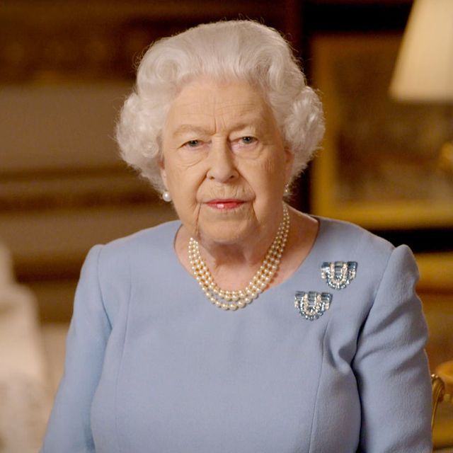 windsor, england   may 08 news editorial use only no commercial use including any use in merchandising, advertising or any other non editorial use in this handout provided by buckingham palace, queen elizabeth ii addresses the nation and the commonwealth on the 75th anniversary of ve day at windsor castle on may 8, 2020 in windsor, england photo by buckingham palace via getty images