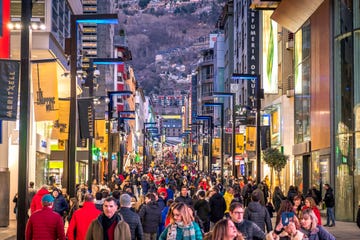 andorra la vella, andorra february 16 a lot of people are walking on the street meritxell